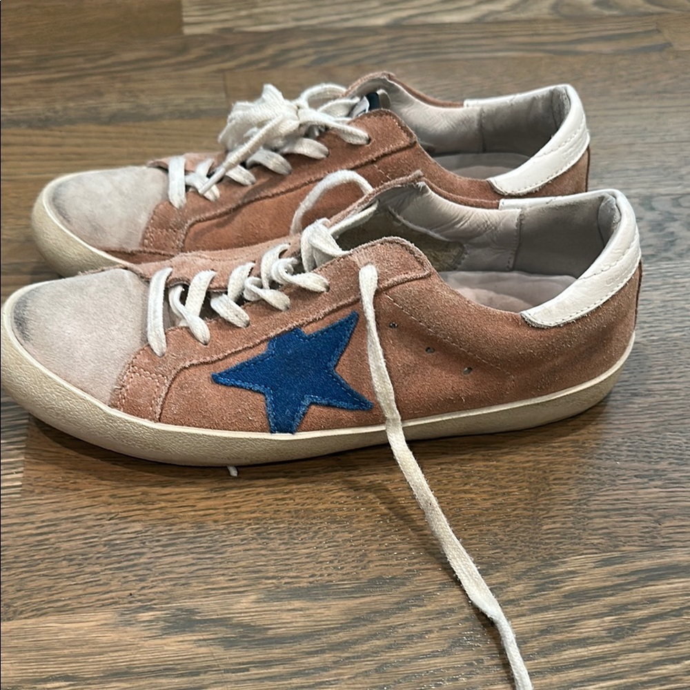 Golden Goose Blue Star Brown Sneakers with Suede Accents